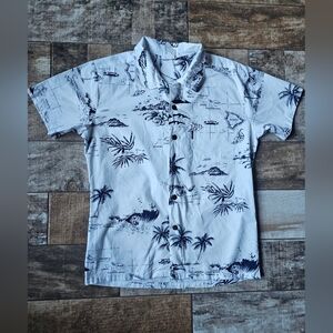 Palmwave Hawaii Authentic Aloha Shirt Men’s Small Unisex White Navy Classic